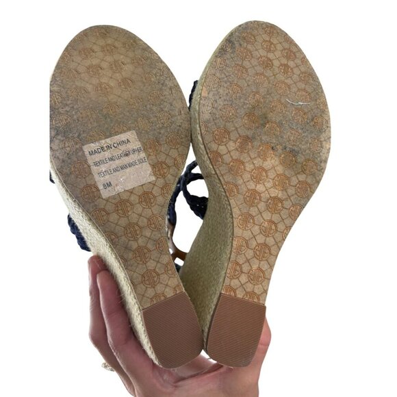 Lilly Pulitzer Kelsey Espadrille Wedge Platform Sandals in Navy & Tan Size 8 M - Picture 6 of 12